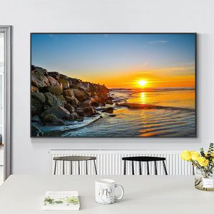 Abstrait coucher de soleil paysage marin toile peinture mur Art photo moderne nordique paysage affiches et impressions pour salon décor à la maison