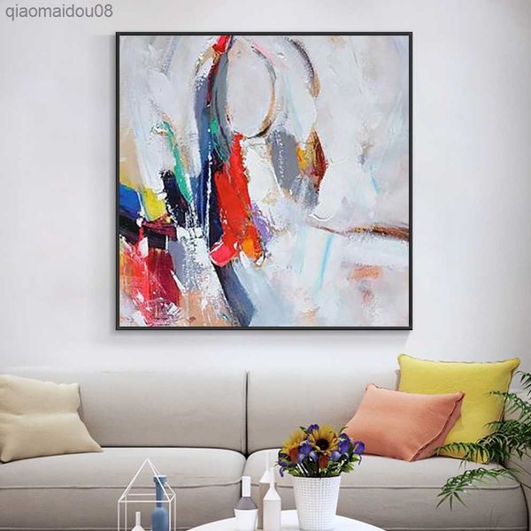 Pintura al óleo con textura abstracta 100% Moda hecha a mano Arte de la lona moderna Cuchillo decorativo Pinturas de paisajes para la decoración de la pared L230704