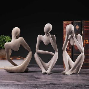 Abstracte denker standbeeld sculptuur nordic hars karakter figurine Europese stijl kantoor woondecoratie accessoires 210804