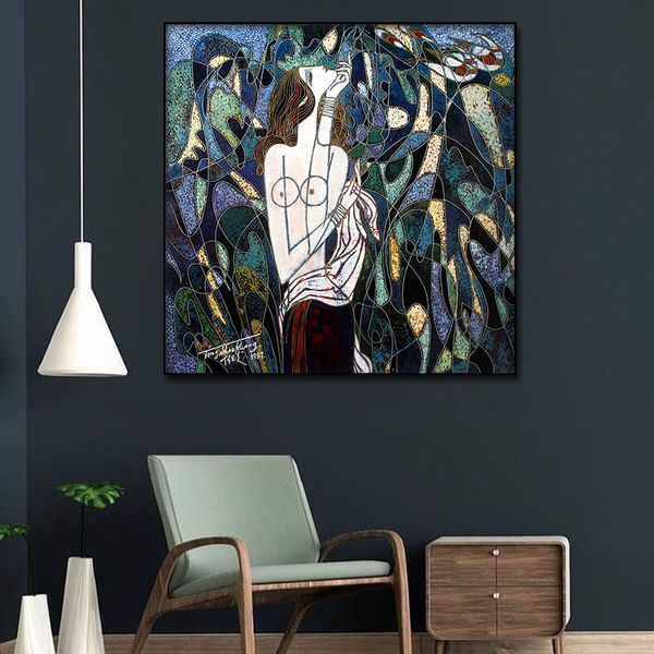 Pósteres de lienzo con retrato de mujer desnuda de pensamiento abstracto, Impresión de arte de pared, pintura moderna, cuadro decorativo para dormitorio y sala de estar