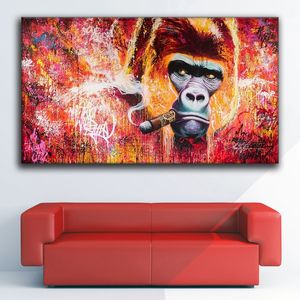 Abstract muurkunst Canvas gorilla roken sigarolie schilderen grappige dierposter afdrukken aap foto voor woonkamer modern home decor cuadros