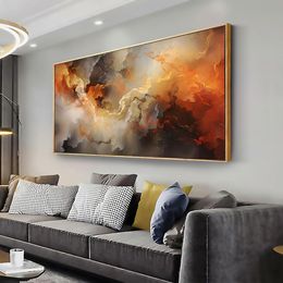 Art mural abstrait encadré sur toile orange et blanche, décoration de maison, chambre à coucher, salon, bureau, décoration murale 24 x 48 cm