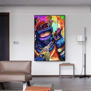 Pintura abstracta de arte de pared, carteles de grafiti, pintura en lienzo con dinero de León y Animal, impresiones, imágenes artísticas, decoración para las paredes del salón del hogar