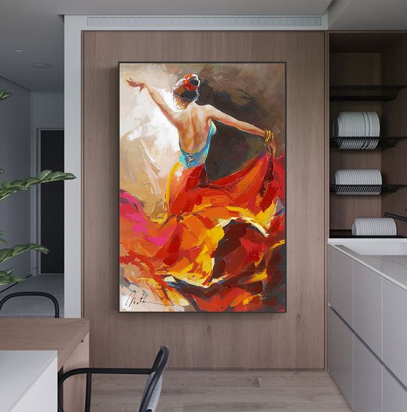 Images d'art mural abstrait, danseuse de Flamenco, couleur vive, Style huile, peinture sur toile pour salon, affiche de décoration de maison