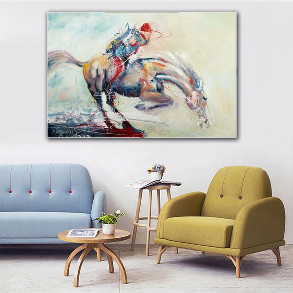 Toile d'art mural avec cheval aquarelle abstrait, affiches et imprimés d'animaux modernes pour décoration de salon et de maison