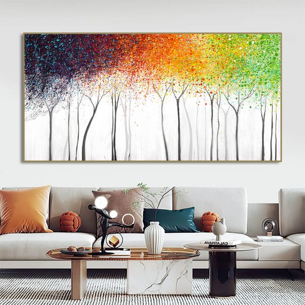 Abstrait aquarelle arbres toile peinture des affiches de vie morte colorée de grande taille.