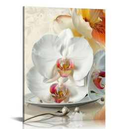 Abstract witte orchidee bloem canvas muurkunst print voor thuis slaapkamer woonkamer decoratie muur foto (b-witte bloem, algemeen)