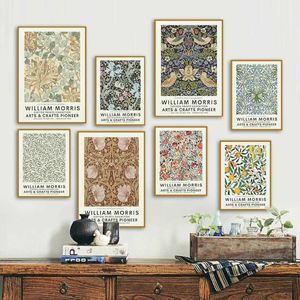 Resumen William Morris flor hoja pájaro cuadro sobre lienzo para pared carteles nórdicos e impresiones cuadros de pared para decoración para sala de estar C0310t