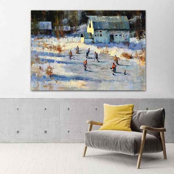 Résumé Hiver Snow Landscape Ice Hockey Canvas PEINTURE APPIRES PRESTES MURS IMAGES MODI la maison pour enfants décor de chambre pour enfants Cuadros