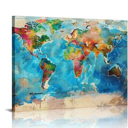 Samenvatting Wereldkaart Canvas schilderen vintage posters en prints kleurrijke muurwandwandfoto's kunstwerken ingelijst klaar om op te hangen voor woonkamer slaapkamer kantoor huisdecoratie