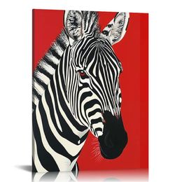 Abstract Zebra Animal Red Background Canvas Painting Affiches et imprimés Images Art mural pour le salon Décor de maison (16x20inch, encadré - prêt à suspendre)