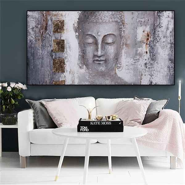 Pintura al óleo abstracta de Buda Zen Lord sobre lienzo, carteles religiosos e impresiones, imágenes artísticas Pop de pared escandinavas para sala de estar