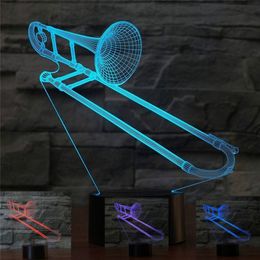 Abstractivo Ilusión óptica 3D Saxofón Trombón Efecto de iluminación colorido Interruptor táctil Alimentado por USB Decoración LED Luz nocturna Lámpara de escritorio