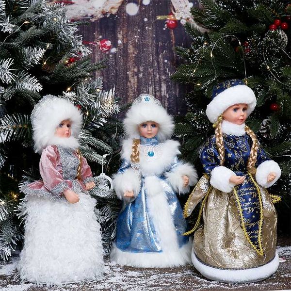 ABXMAS Bonbons Seau Avec Russie Musique En Peluche Père Noël Poupée Navidad Année Ornements Décoration De Noël Cadeaux Pour Enfants Fille 211018