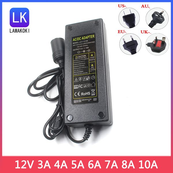 AC 100-240V a DC 12V 3A 4A 5A 6A 7A 8A 10A Adaptador Suministro de alimentación Cigarrillo convertidor de encendedor 12 V Volt para la bomba de aire del automóvil