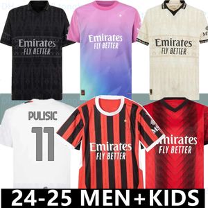 AC 24 25 Maglia Giroud Rafa Lea Pulisic 4th Soccer Jersey Kid Kit 2023 2024 Home Away 3rd Football Shirts Calcio Maillot Tomori Theo Pleasures Quatrième Black