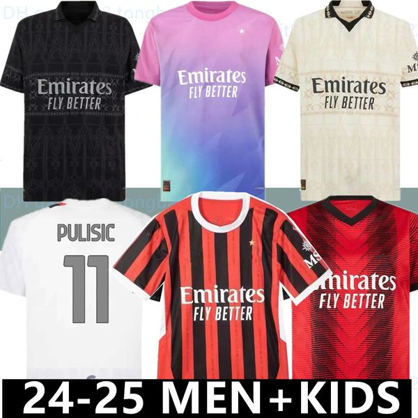 AC 24 25 Maglia Giroud Rafa Lea Pulisic 4th Soccer Jersey Kid Kit 2023 2024 Home Away 3rd Football Shirts Calcio Maillot Tomori Théo Pleasures Quatrième Black Beige 999