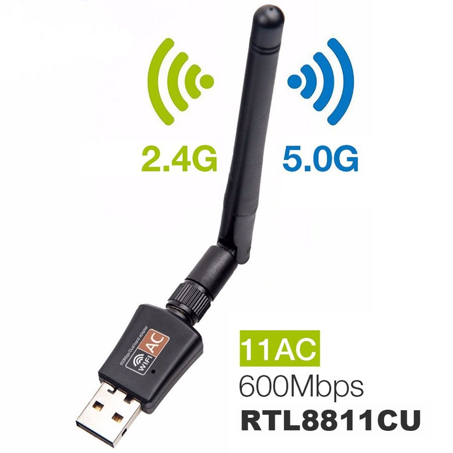 Adaptador Wi -Fi USB de banda dupla 600Mbps 2,4 GHz 5GHz WiFi com antena PC Mini Computador AC600 Receptor de rede de rede 802.11b/n/g/AC