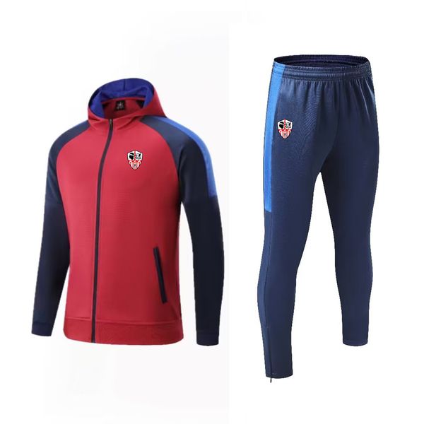 AC Ajaccio Chándales para hombres Deportes al aire libre Ropa de entrenamiento cálida Aficionados al fútbol Cremallera completa Con gorra Traje deportivo de manga larga Camisa para correr