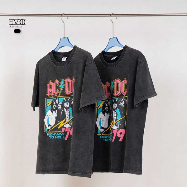 AC/DC Band Surrounding Heavy Metal American Street Vintage T-shirt à manches courtes pour hommes Loose FOG Half Sleeves