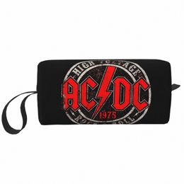 Ac DC Rock And Roll Band Bolsa de maquillaje Mujeres Viajes Organizador cosmético Lindo australiano Heavy Metal Almacenamiento de música Bolsas de aseo 16cf #