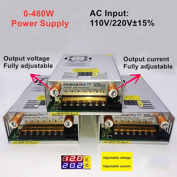 Transformadores de CC CC 220V a 5V 12V 24V Fuente de alimentación de conmutación Ajustable 36V 48V 60V 80V 120V 160V 220V 480W Pantalla digital