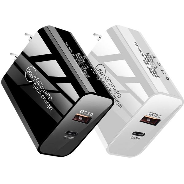 AC Home Travel Fast Quick Chargers QC3.0 20W 12W PD Chargeur mural double ports Adaptateurs d'alimentation EU US pour Iphone 11 12 13 14 15 Samsung LG téléphone Android