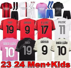 AC M Milan Jerseys de football adulte 2023 2024 Rebic Theo Reijnders Kessie de Ketelaere Rafa Leo Giroud Pulisic Football Shirts Player Men Kids Kit Kit Uniformi 16-2xl