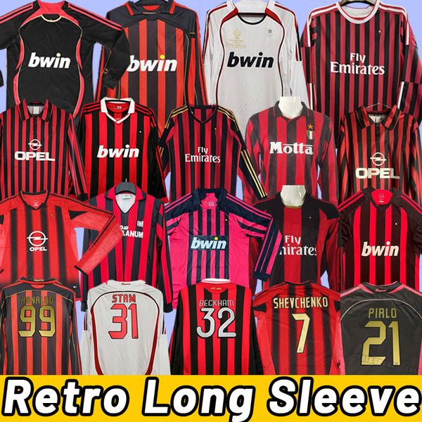 maillots de football rétro milan Ronaldinho Beckham Maldini Pato Seedorf Inzaghi IBRAHIMOVIC Pirlo vintage manches longues 06 07 08 09 10 14 15 99 00 88 89 04 05 11 12 2007 2008