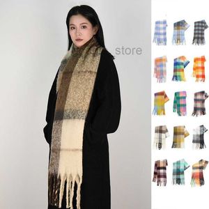 Ac Plaid Écharpe pour Femme Marron Fil Cerclé Japonais et Coréen Avancée Couleur Assortie Guérison Automne Hiver Polyvalent Épaissie Gland Cou Flux