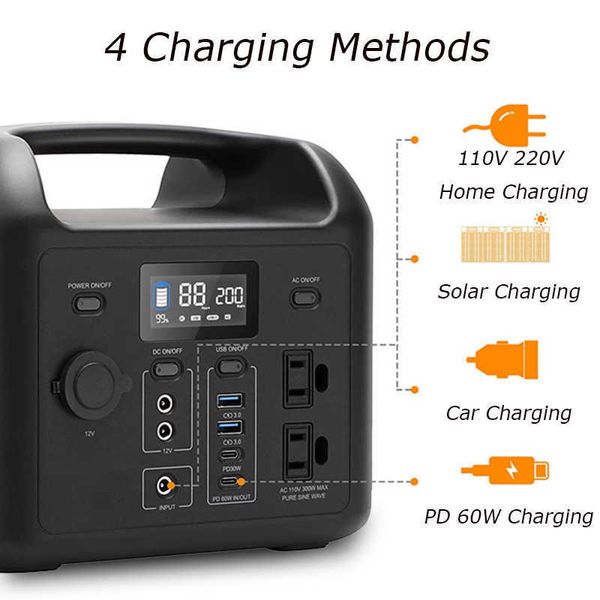 Estación de energía portátil de CA de 300W para una autocaravana, fuente de alimentación de almacenamiento de energía de 110V y 220V, generador Solar de onda sinusoidal pura para exteriores