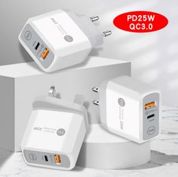 AC Quick Charge QC3.0 PD Charger 18W 25W USB Type C Mobiele telefoon Wall Charger Adapter voor iPhone Samsung EU UK US Plug Dual Ports Fast Charger