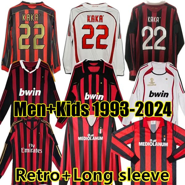 Camisetas de fútbol retro AC Kaká Manga larga RONALDINHO Baggio Maldini VAN BASTEN Pirlo Inzaghi Shevchenko Camiseta de fútbol clásica vintage 96 97 06 07 Kit MILANS