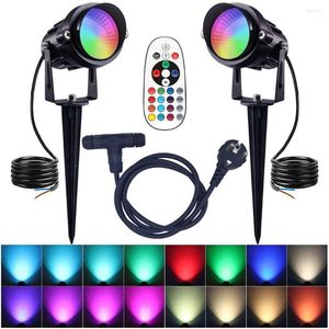 AC110-240V étanche Spike projecteur extérieur RGBW LED lampe à gazon 24 couleurs avec télécommande 1M câble US EU prise pour éclairage de jardin