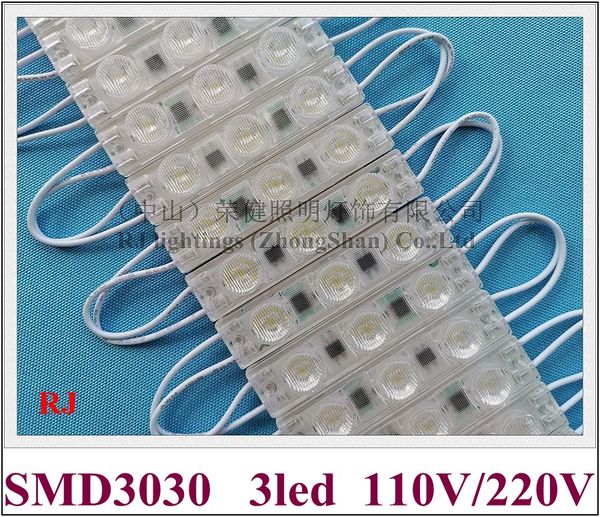 Entrée AC110V / AC220V Module d'éclairage LED Rétro-éclairage 70mm X 15mm SMD 3030 3 LED 2W IP65 avec lentille pour caisson lumineux Chaque 1 module peut couper la lumière latérale