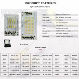 AC220V IC Drive LED PCB Floodlight Plate 20W 30W 50W 100W 150W Volledig vermogen Licht Bronpaneel voor buitenlampen Vervang DIY -chips