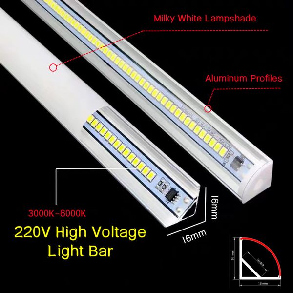 AC220V LED Bar Tube de lumière V Fonds de 50 cm 72leds Profil en aluminium pour le coin mural armoire de cuisine Linear Home Decor SMD2835 Lampe