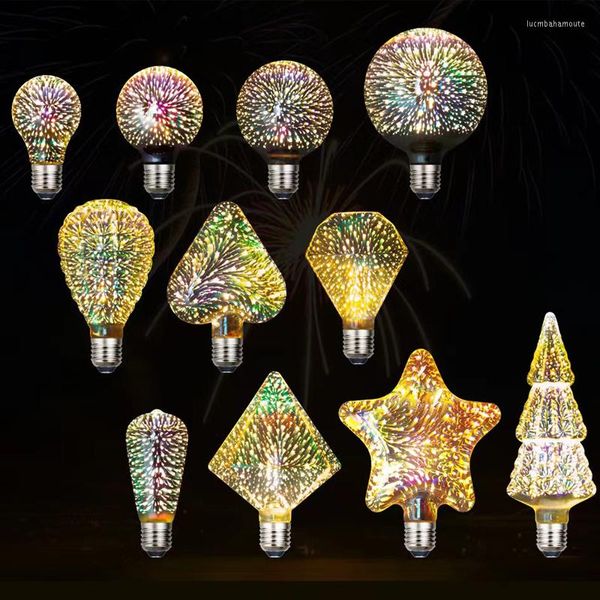 AC85V-265V universel E27 3D néon ampoules LED fantaisie feux d'artifice ampoule décoration de la maison veilleuses fête barre atmosphère