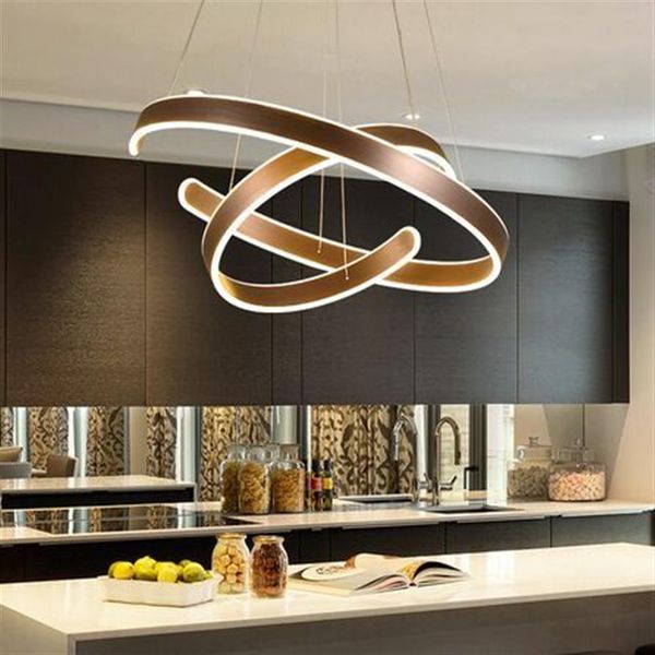 AC90-264V Lustre suspendu moderne pour salon salle à manger géométrie anneaux C corps en aluminium acrylique éclairage LED plafond 2782