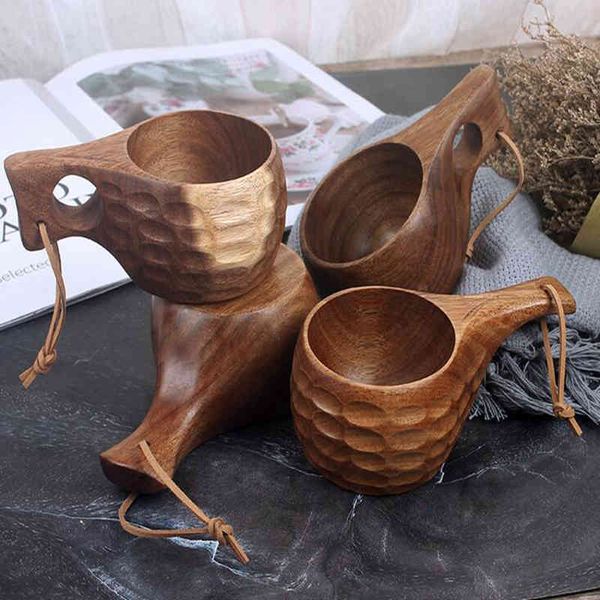 Bois d'acacia Finlande tasse en bois écaille de tortue avec poignée tasse à café tasse à eau de bureau