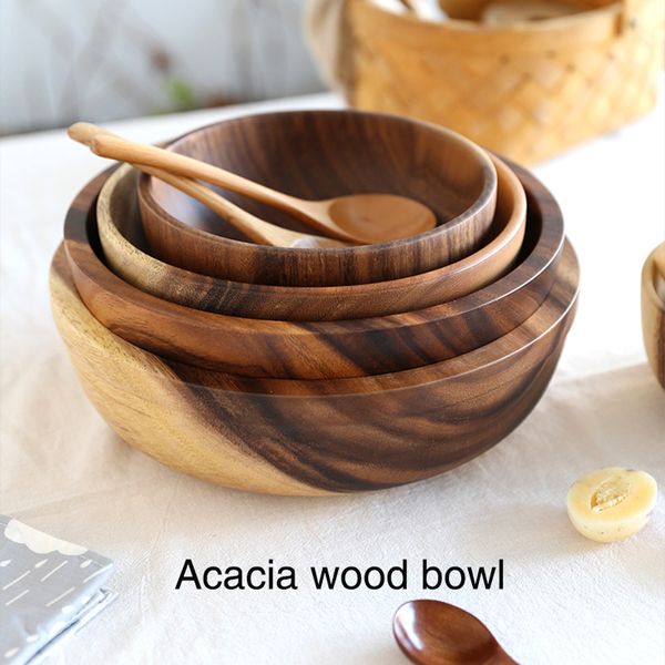 ACACIA Bol en bois style japonais table de table en bois ménage et bassin assiette à fruits bol salade en bois en bois bol en bois bol en bois