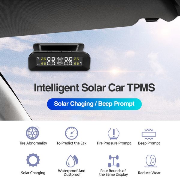 ACCEO Car TPMS Monitoreo de presión de neumáticos Energía solar Pantalla LCD digital Advertencia de temperatura Sistemas de alarma de seguridad automática 4 Sensor
