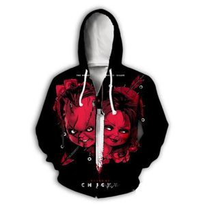 Accepter cher client conception bricolage film d'horreur jeu d'enfant Chucky 3D Hoodies femmes hommes impression 3d Sublimation Zipper Hoodies HS0304i