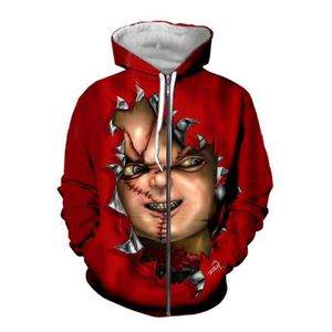 Accepter Cher client Conception DIY Film D'horreur Chucky 3D Hoodies Femmes Hommes 3d Impression Sublimation Zipper Hoodies232m