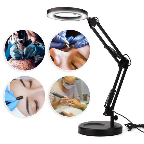 Accessoires Lampe loupe de bureau USB professionnelle tatouage pliable 5X loupe lampe à LED avec 3 vitesses décoloration 10 modes de gradation