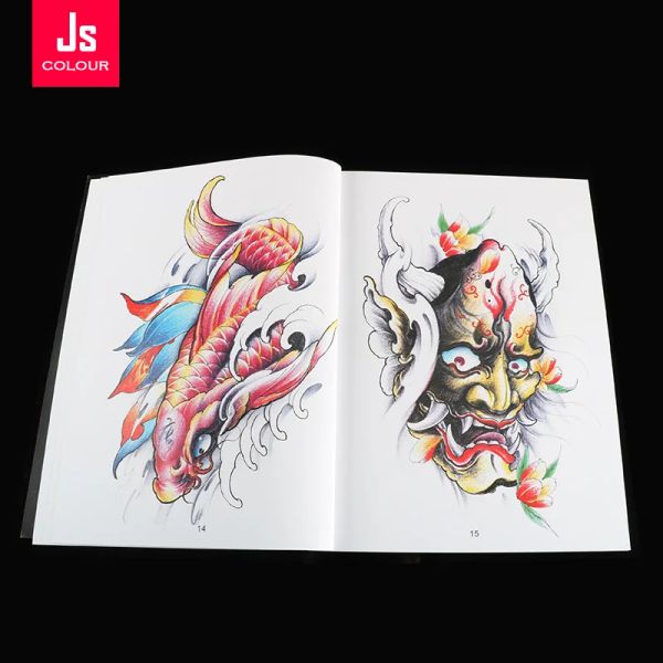 Accesorios Tatuaje tradicional Tattoo Flash Plantilla Koi Dragon God Fish Skull Hannya Gril Elephant Bano Accesorios de tatuaje Libros de arte del cuerpo