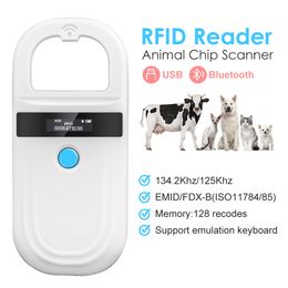 Toegangscontrolekaartlezer Handheld 134 2KHz 125kHz Dier RFID Huisdier Kat Hond Microchipscanner FDX B Glazen chip USB Bluetooth-tag met tags 230830