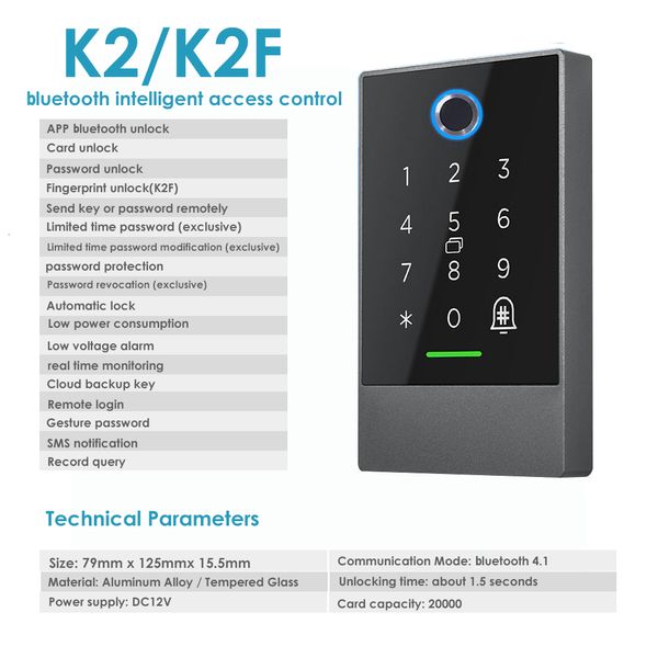 Lecteur de carte de contrôle d'accès K2 K2F Lecteur de carte RFID de contrôle d'accès 13.56Mhz Clavier à empreintes digitales Serrure de porte TTLOCK App Bluetooth Smart Lock IP68 Étanche 221117