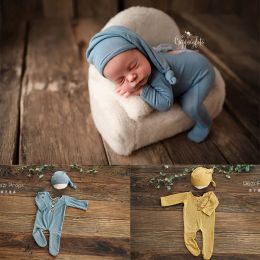 Accessoires 1 Set Baby Betaalde Fotoshoot Sleeper Rober Pyjama Slaperge Hoed Bebe Knit Mouwen tenue pasgeboren fotografie