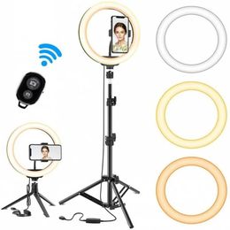 Accessoires 10" Led-ringlicht Fotografische selfie-standaard voor smartphone Make-up Videostudio Draadloos Bluetooth-compatibel statief Led-ring